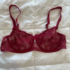 Victoria’s Secret Red Lace Balconet Bra 36C